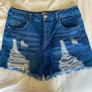 Dark Wash Jean Shorts w/ Rips